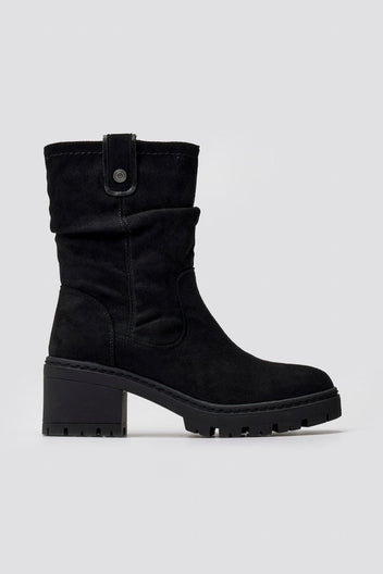 Refresh 173021 Vegan Suede Cuffed Ankle Boots with Heel - Black Suede - thefashionproject.gr - Refresh