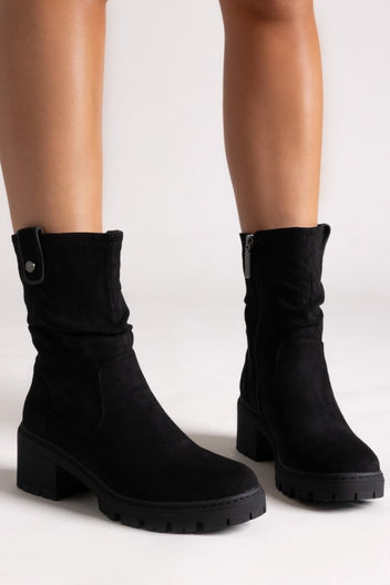 Refresh 173021 Vegan Suede Cuffed Ankle Boots with Heel - Black Suede - thefashionproject.gr - Refresh