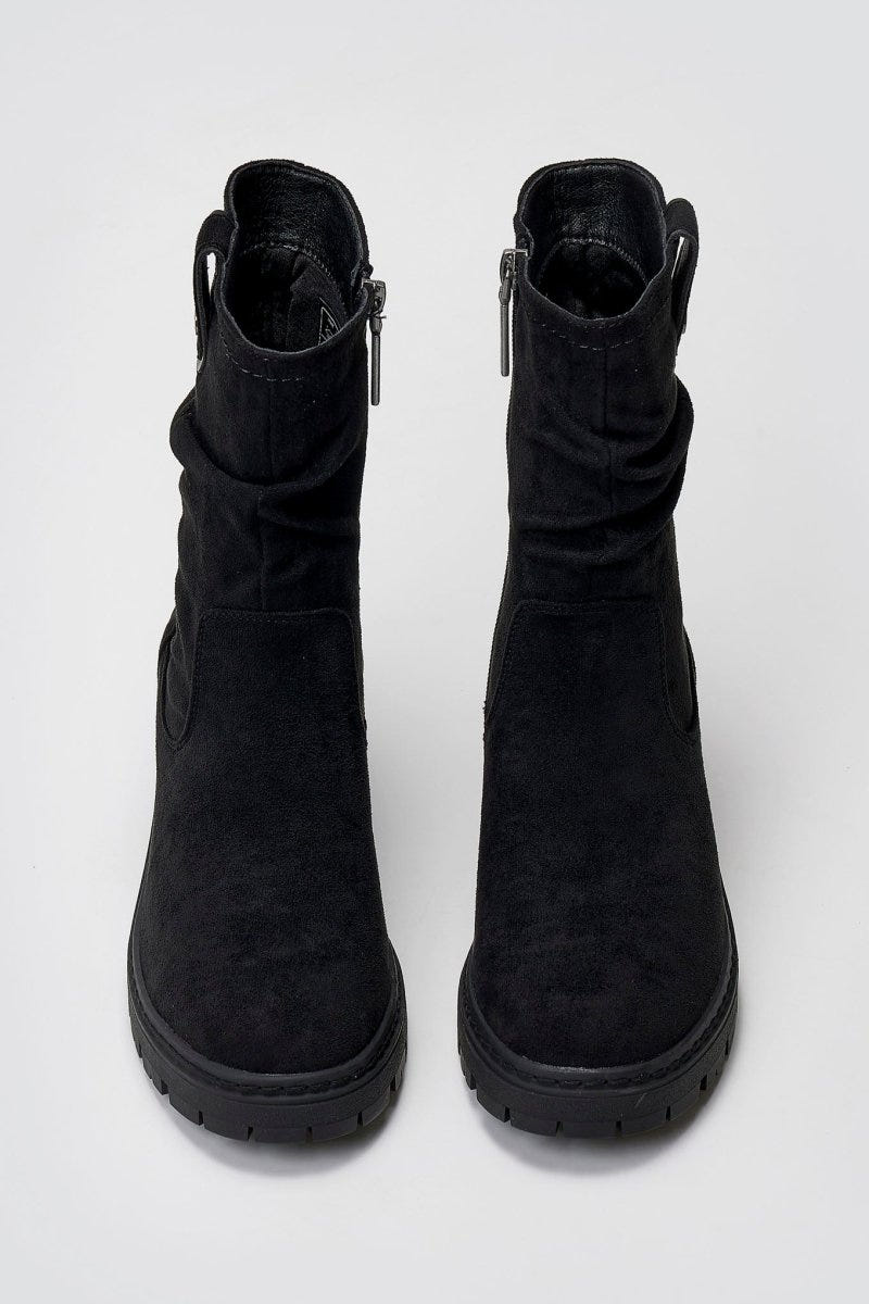 Refresh 173021 Vegan Suede Cuffed Ankle Boots with Heel - Black Suede - thefashionproject.gr - Refresh