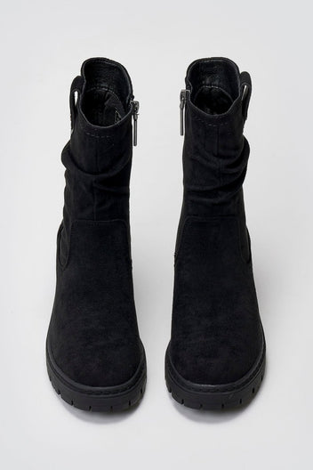 Refresh 173021 Vegan Suede Cuffed Ankle Boots with Heel - Black Suede - thefashionproject.gr - Refresh