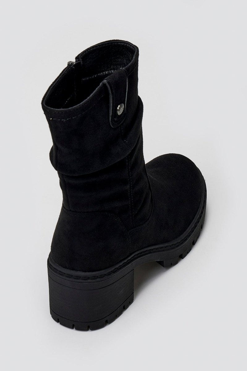 Refresh 173021 Vegan Suede Cuffed Ankle Boots with Heel - Black Suede - thefashionproject.gr - Refresh