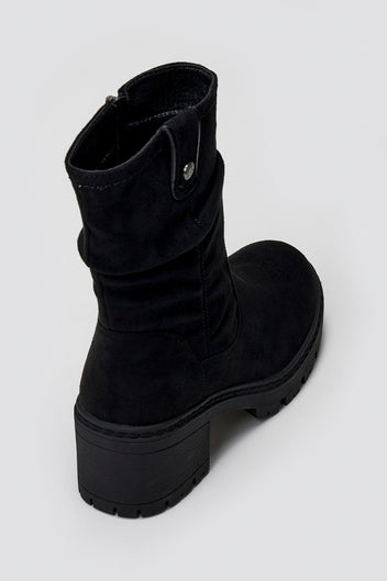 Refresh 173021 Vegan Suede Cuffed Ankle Boots with Heel - Black Suede - thefashionproject.gr - Refresh