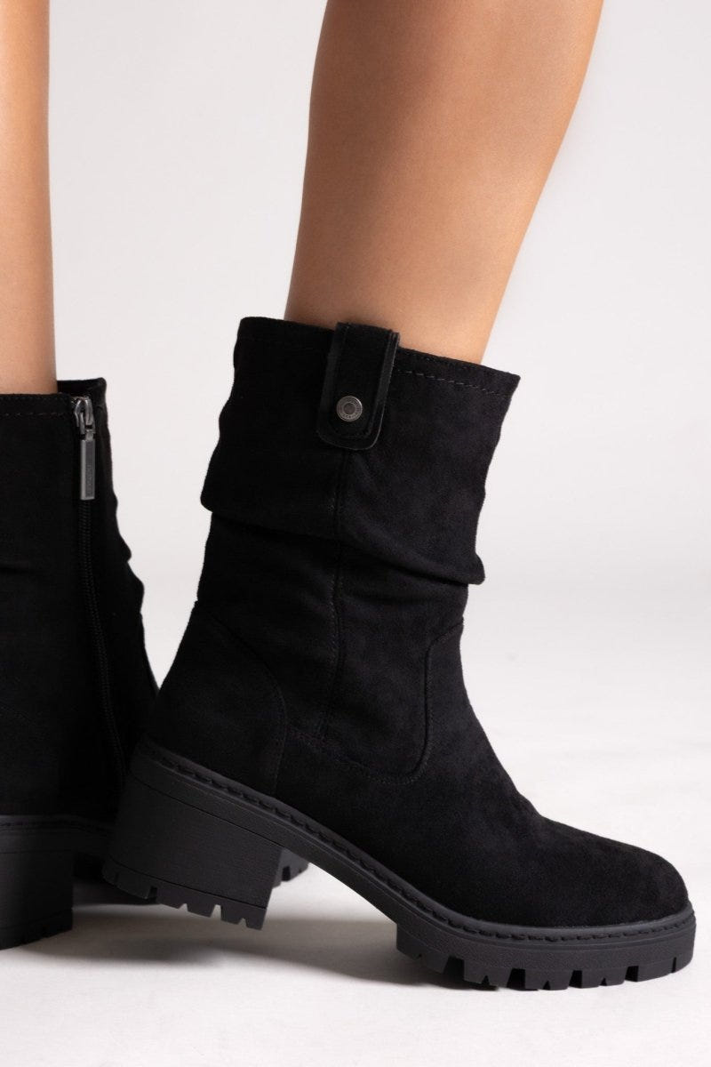 Refresh 173021 Vegan Suede Cuffed Ankle Boots with Heel - Black Suede - thefashionproject.gr - Refresh
