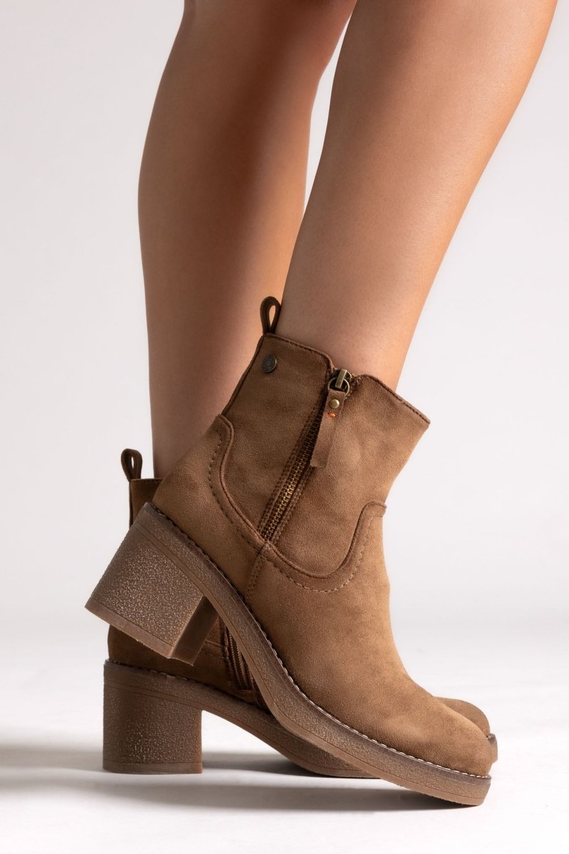 Refresh 173038 Vegan Suede Μποτάκια Μποτάκια με Φερμουάρ στο Πλάι - Μπεζ Suede