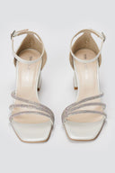TFP - Rhinestone Ankle Strap Sandals - Pearl White