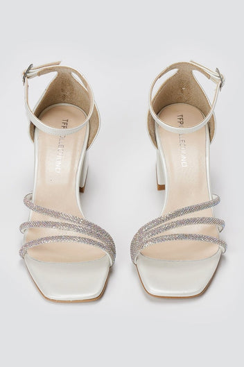 TFP - Rhinestone Ankle Strap Sandals - Pearl White