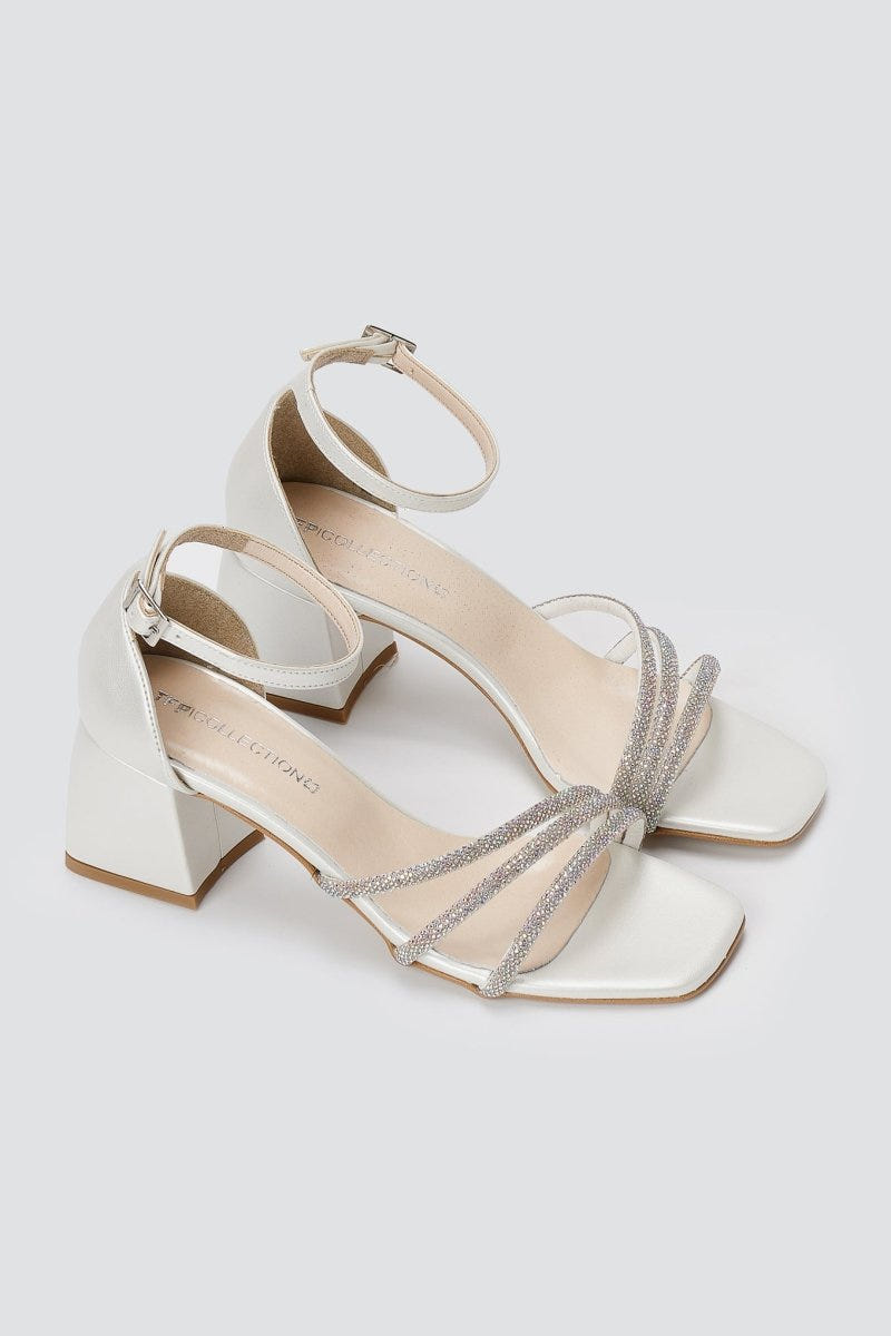 TFP - Rhinestone Ankle Strap Sandals - Pearl White