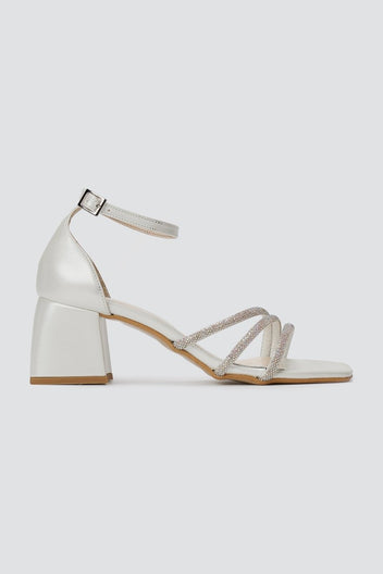 TFP - Rhinestone Ankle Strap Sandals - Pearl White