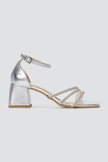 TFP - Rhinestone Ankle Strap Sandals - Silver Metallic