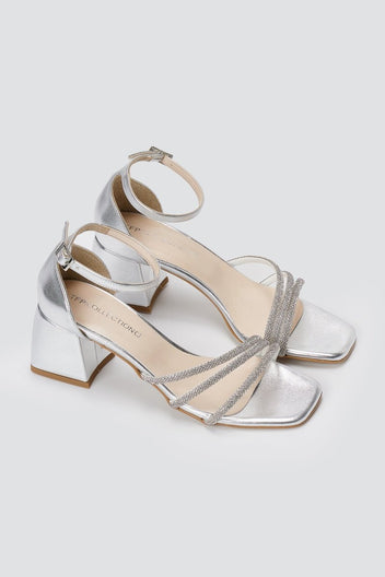 TFP - Rhinestone Ankle Strap Sandals - Silver Metallic