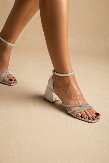 TFP - Rhinestone Ankle Strap Sandals - Silver Metallic