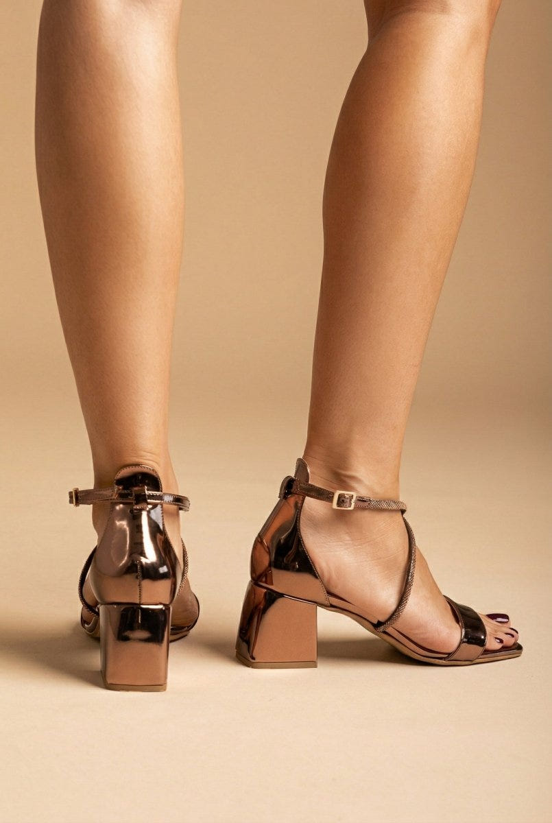 TFP - Rhinestone Block Heel Sandals TFP - Brown Mirror
