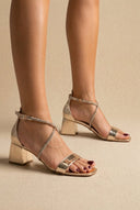 TFP - Rhinestone Block Heel Sandals TFP - Gold Mirror