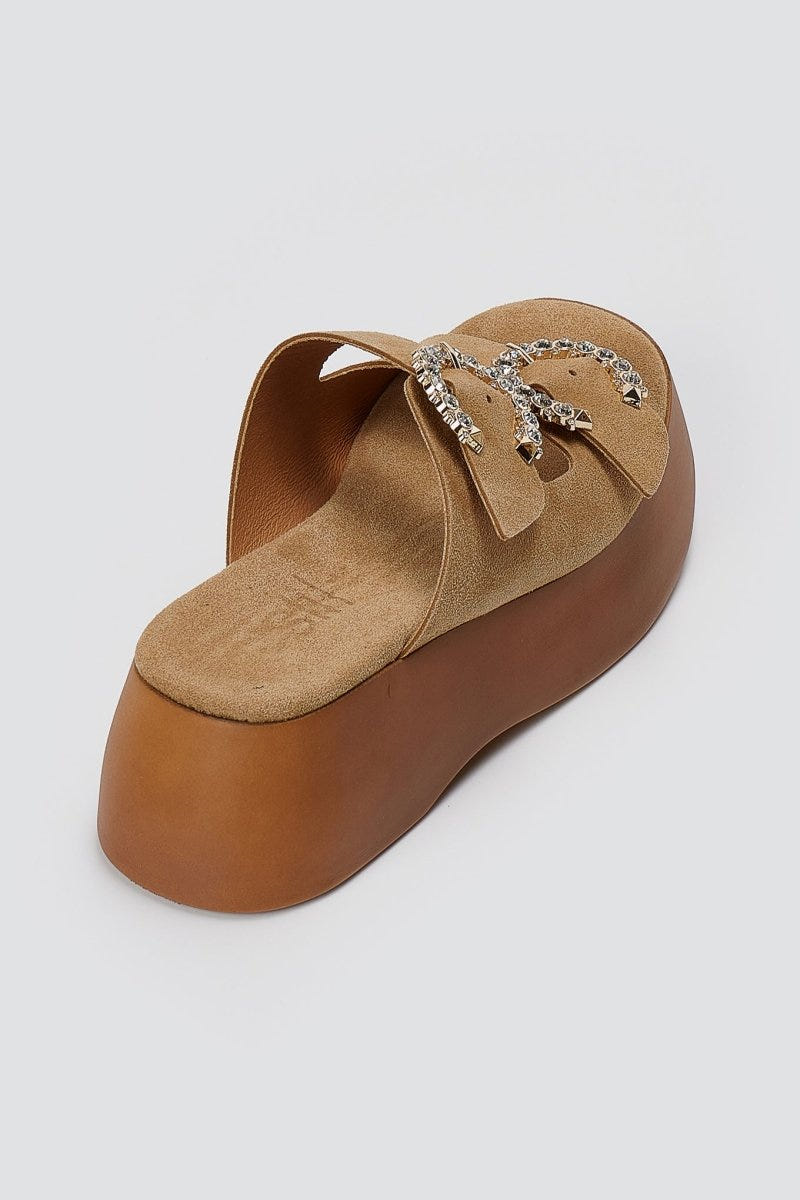Estil - Rhinestone Sandals - Beige Suede