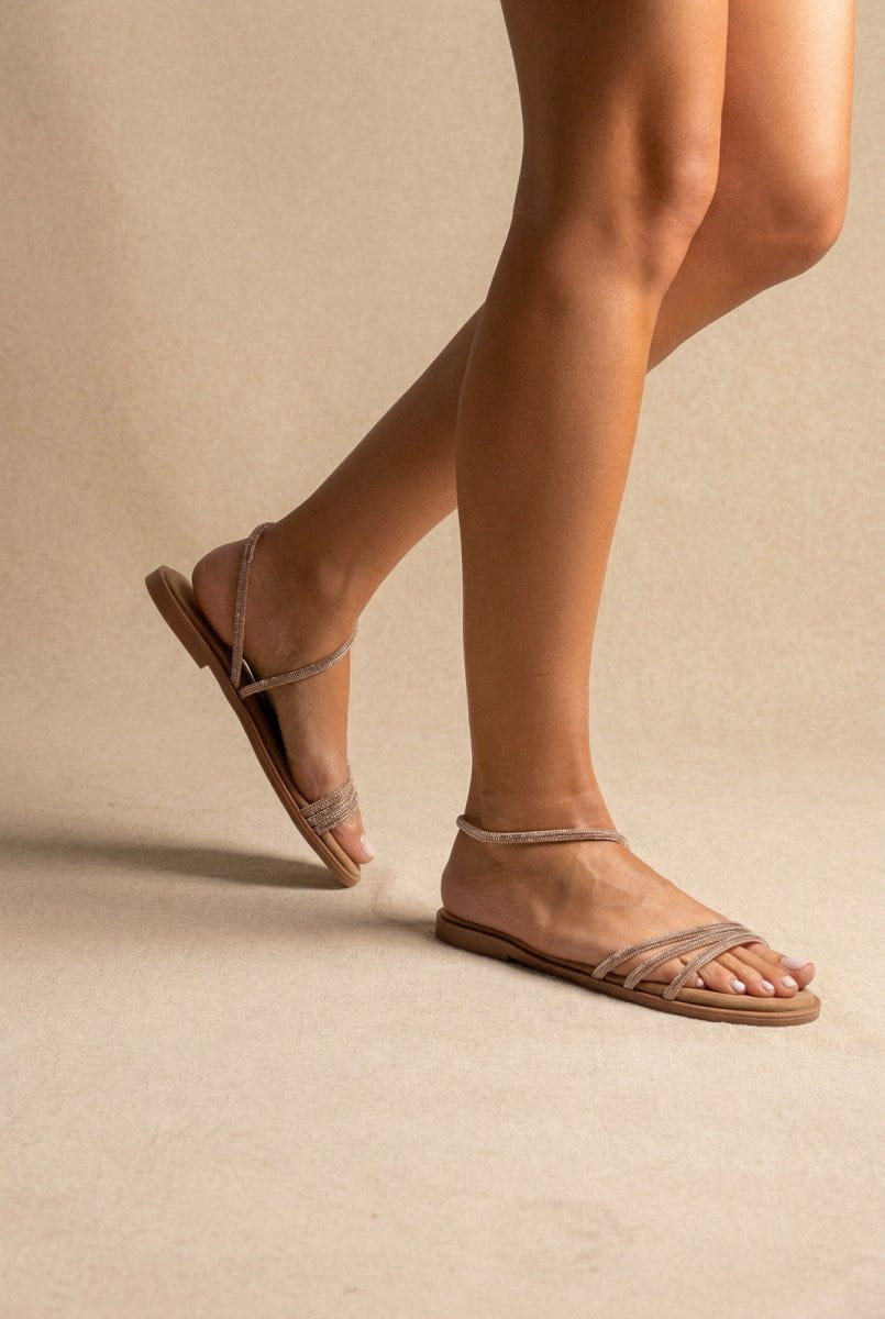 Estil - Rhinestone Sandals - Beige Suede