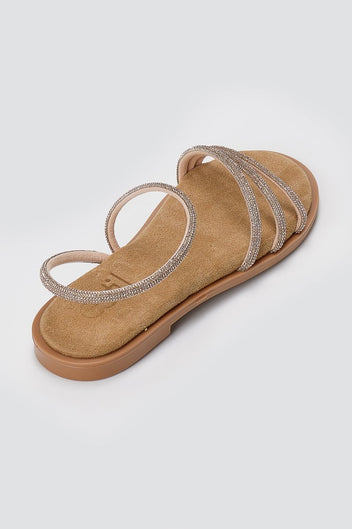 Estil - Rhinestone Sandals - Beige Suede