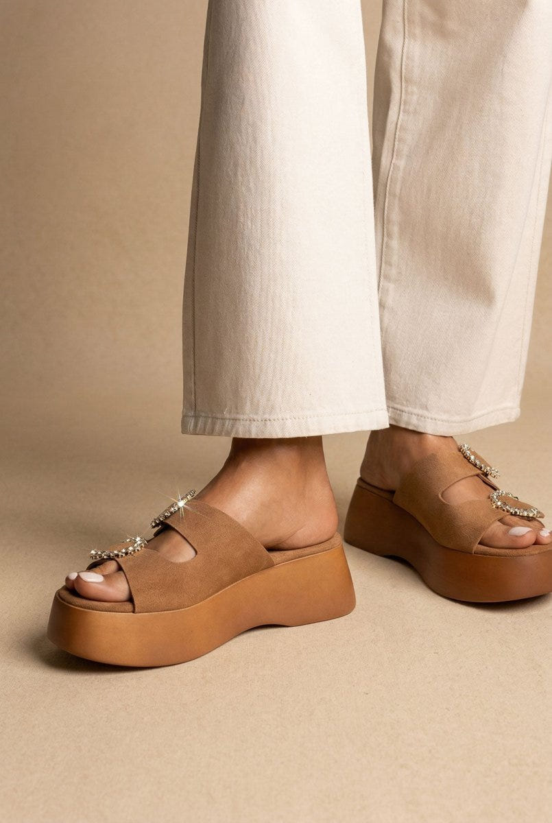 Estil - Rhinestone Sandals - Beige Suede