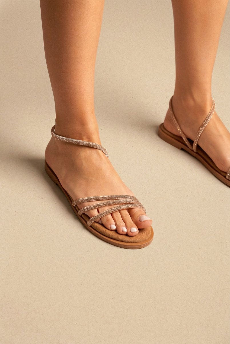 Estil - Rhinestone Sandals - Beige Suede