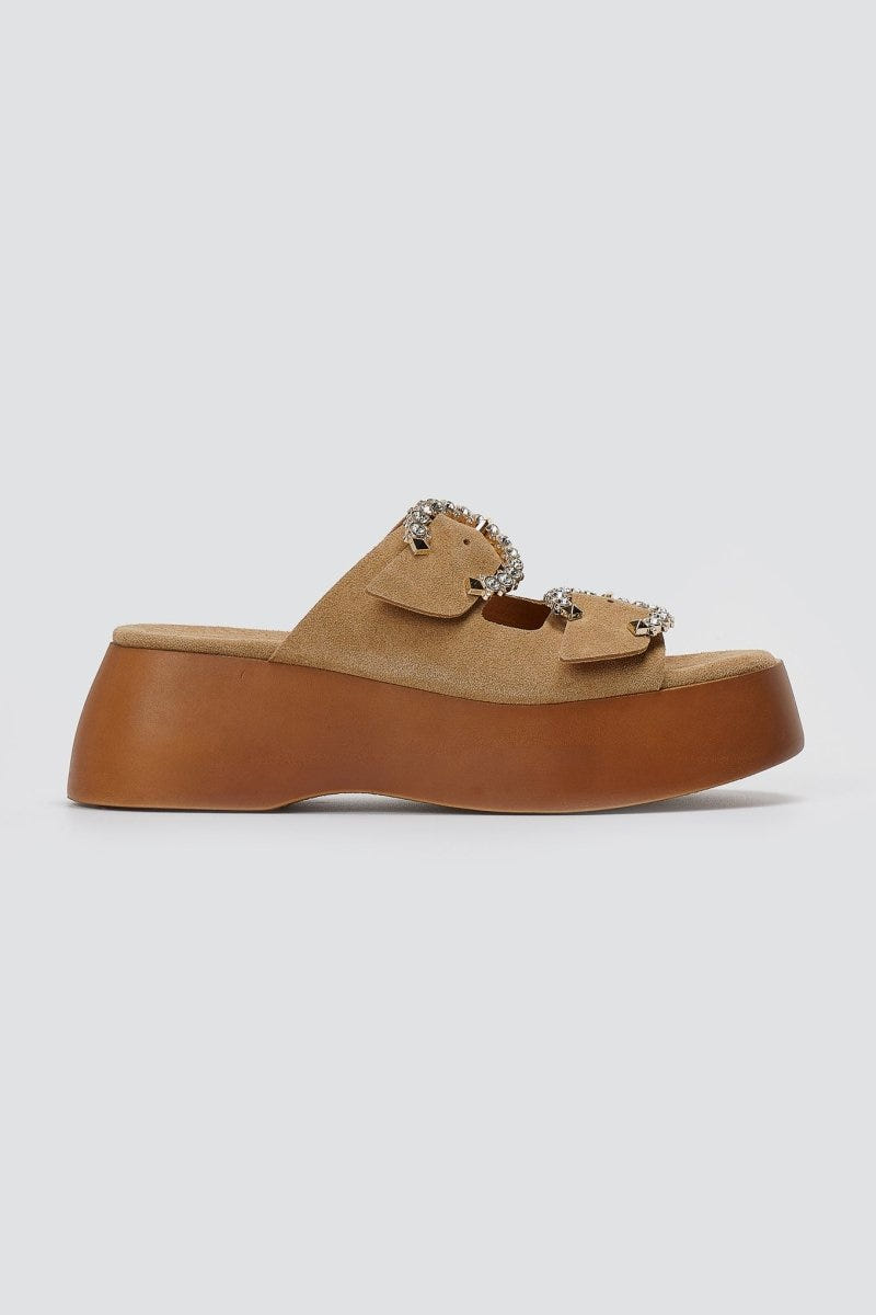 Estil - Rhinestone Sandals - Beige Suede