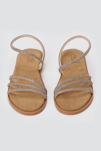 Estil - Rhinestone Sandals - Beige Suede