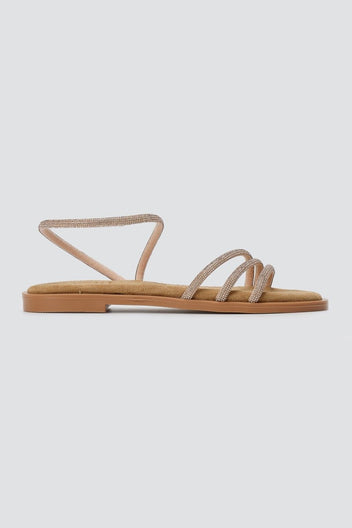 Estil - Rhinestone Sandals - Beige Suede