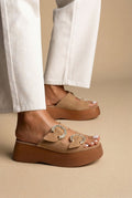 Estil - Rhinestone Sandals - Beige Suede