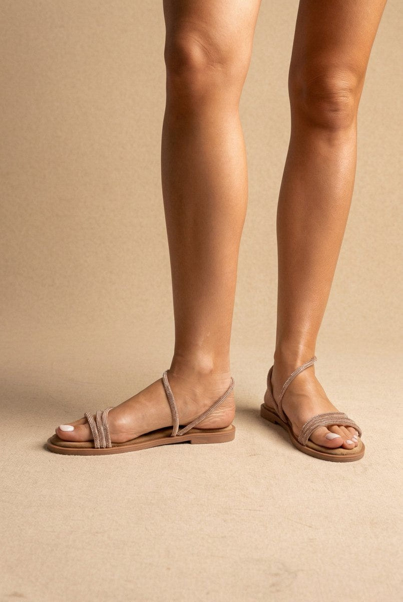Estil - Rhinestone Sandals - Beige Suede
