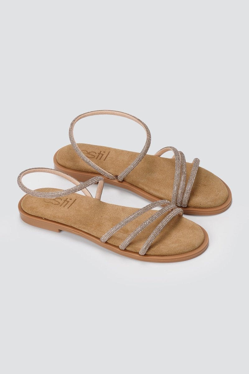 Estil - Rhinestone Sandals - Beige Suede