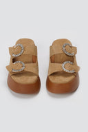 Estil - Rhinestone Sandals - Beige Suede