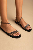 Estil - Rhinestone Sandals - Black Suede