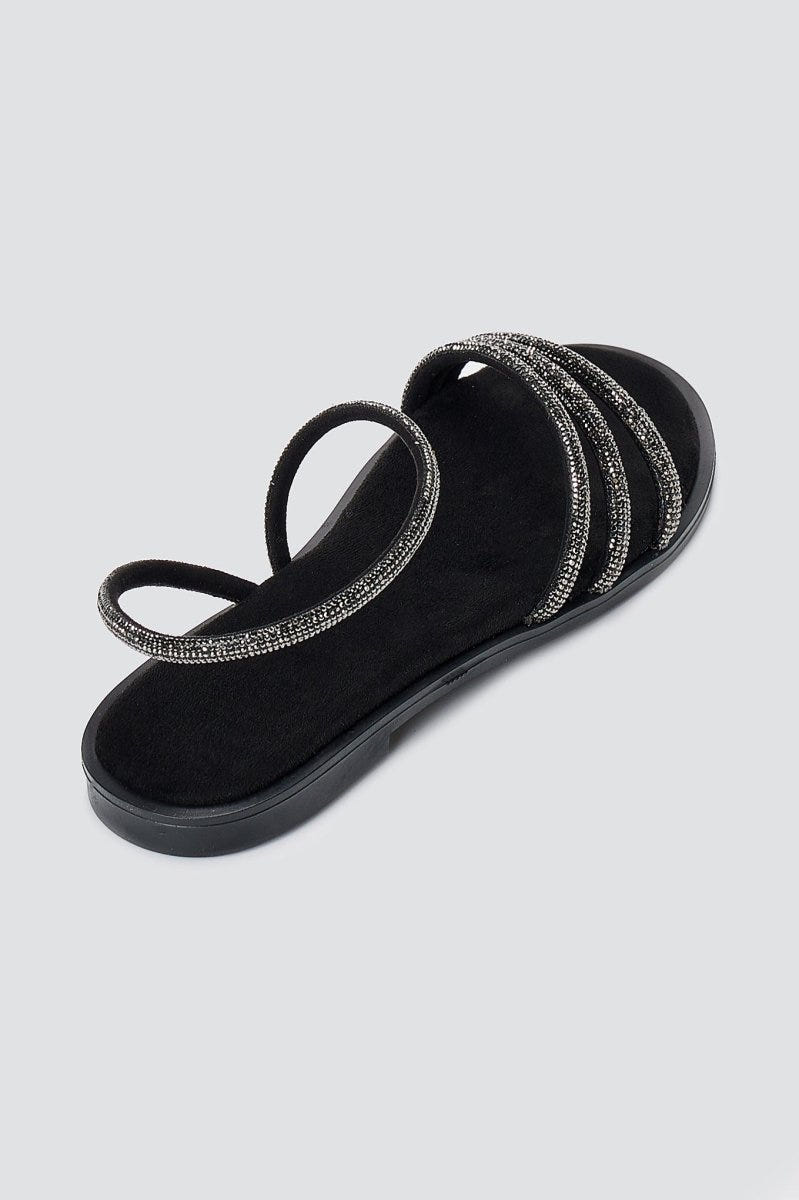 Estil - Rhinestone Sandals - Black Suede