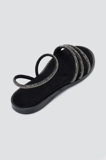 Estil - Rhinestone Sandals - Black Suede