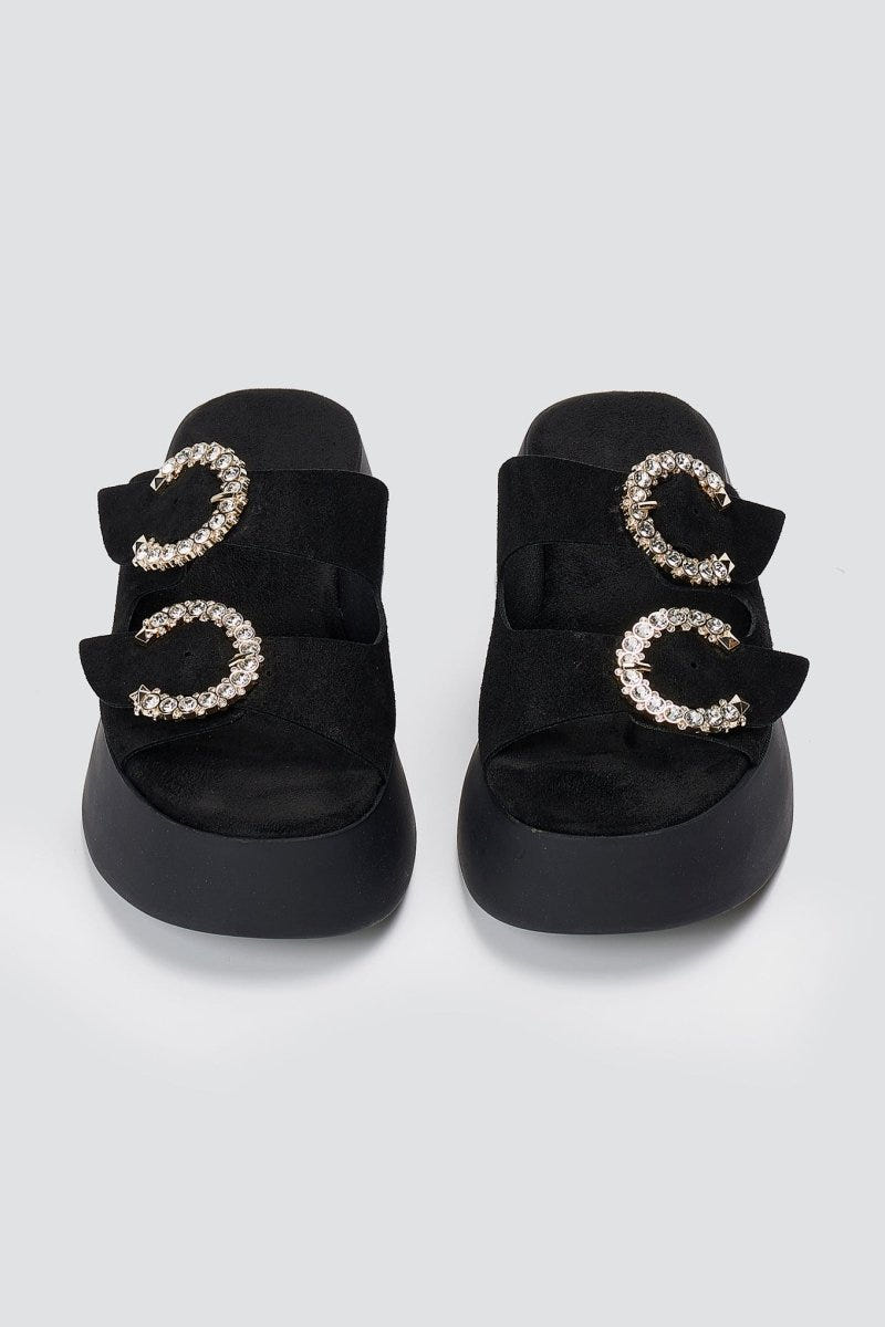 Estil - Rhinestone Sandals - Black Suede