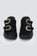 Estil - Rhinestone Sandals - Black Suede