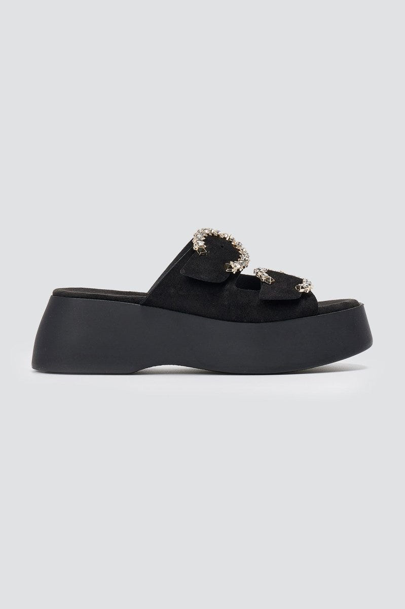 Estil - Rhinestone Sandals - Black Suede