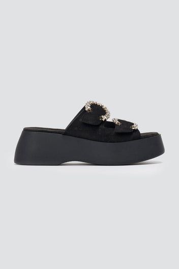 Estil - Rhinestone Sandals - Black Suede