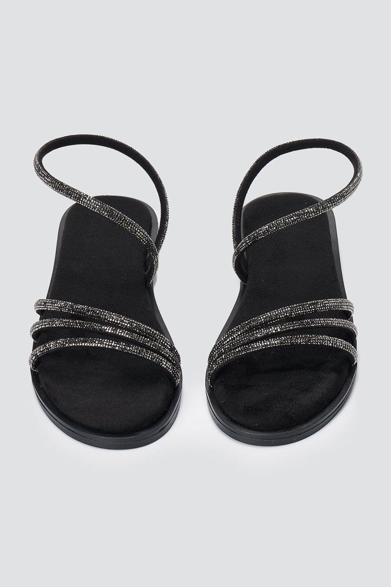 Estil - Rhinestone Sandals - Black Suede