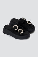 Estil - Rhinestone Sandals - Black Suede