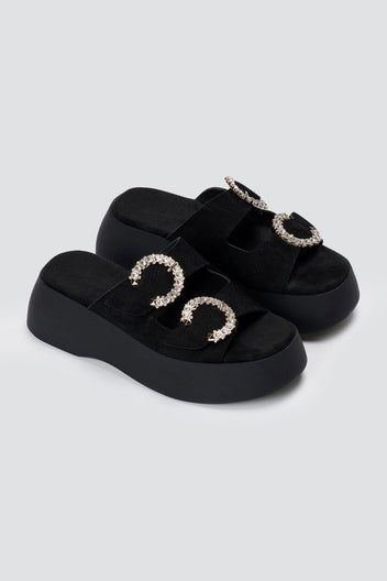 Estil - Rhinestone Sandals - Black Suede