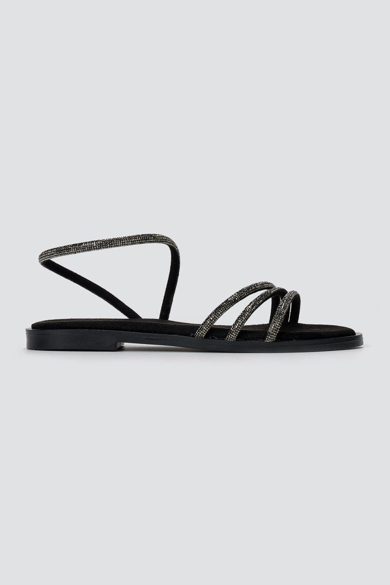 Estil - Rhinestone Sandals - Black Suede