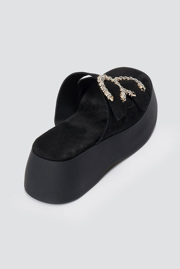 Estil - Rhinestone Sandals - Black Suede
