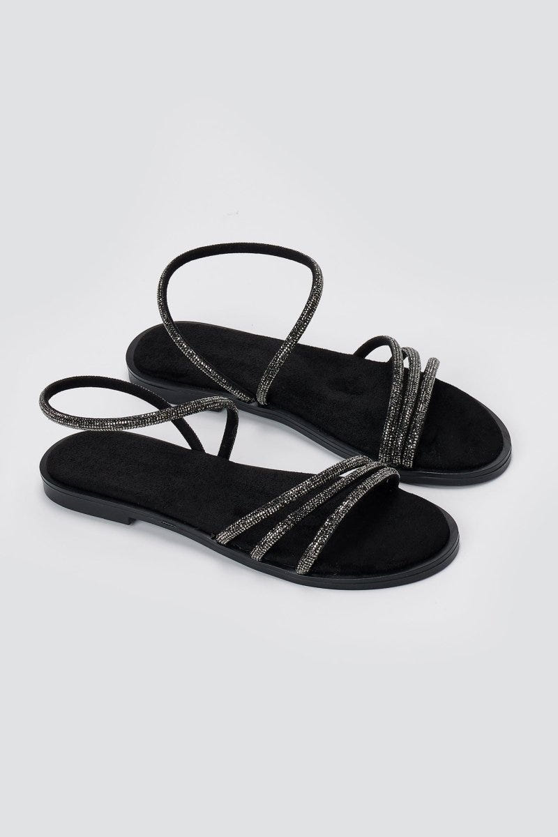 Estil - Rhinestone Sandals - Black Suede