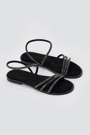 Estil - Rhinestone Sandals - Black Suede