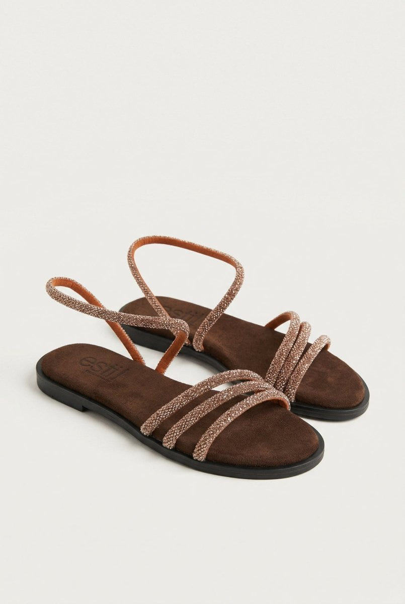 Estil - Rhinestone Sandals - Brown Suede