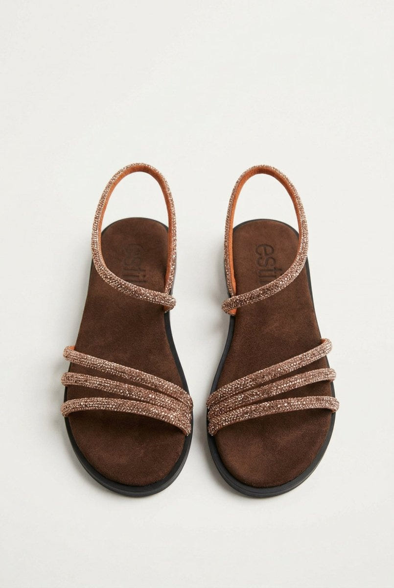 Estil - Rhinestone Sandals - Brown Suede