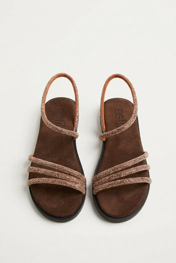 Estil - Rhinestone Sandals - Brown Suede