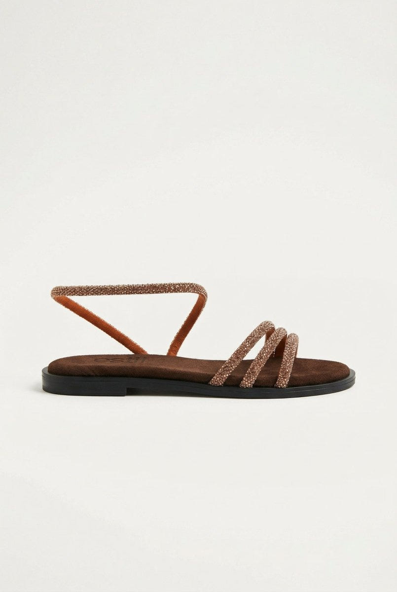 Estil - Rhinestone Sandals - Brown Suede