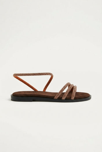 Estil - Rhinestone Sandals - Brown Suede