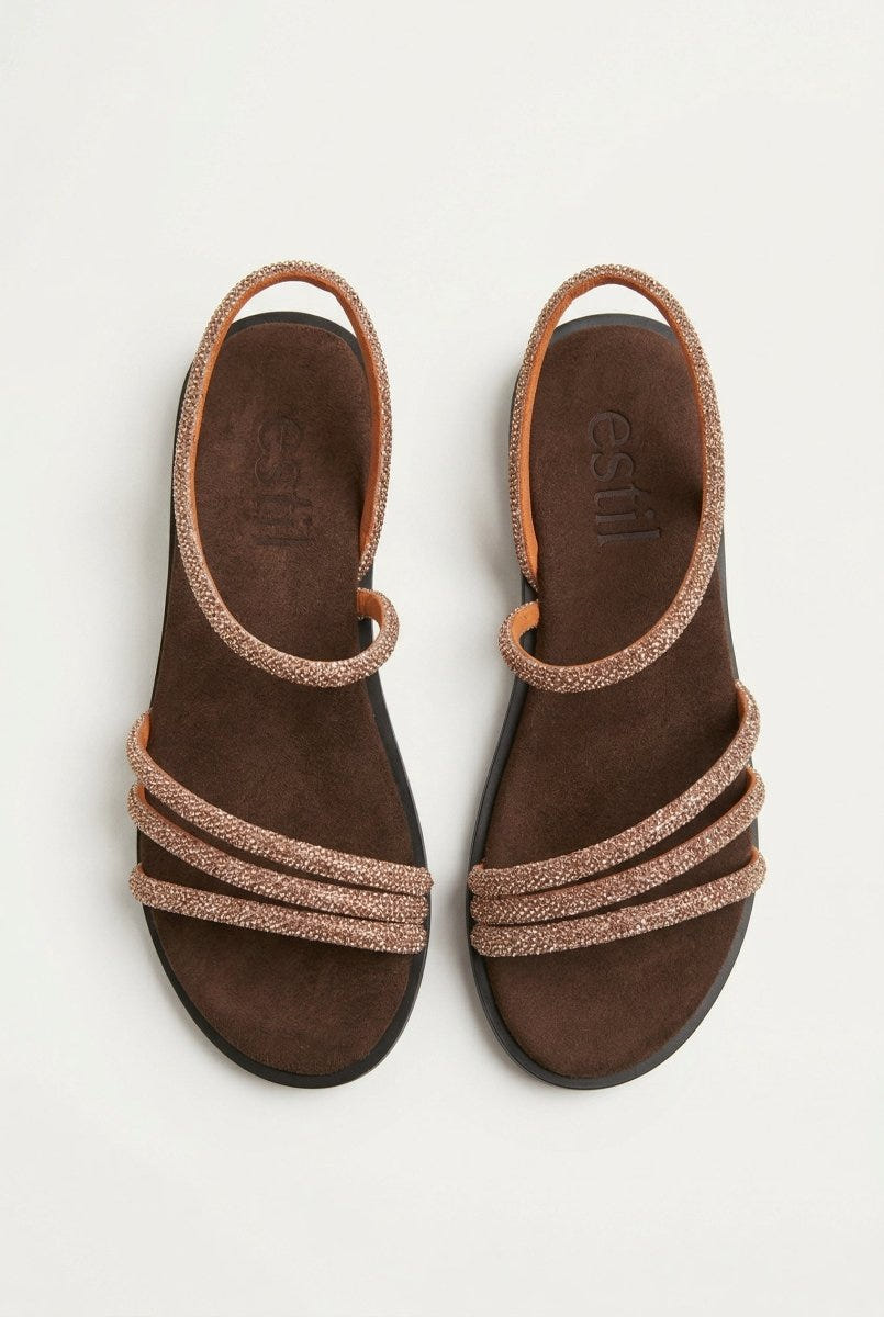 Estil - Rhinestone Sandals - Brown Suede