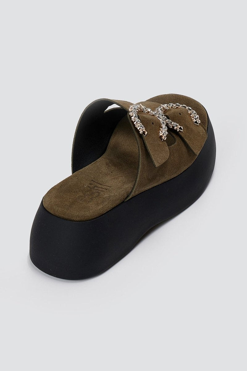 Estil - Rhinestone Sandals - Olive Suede